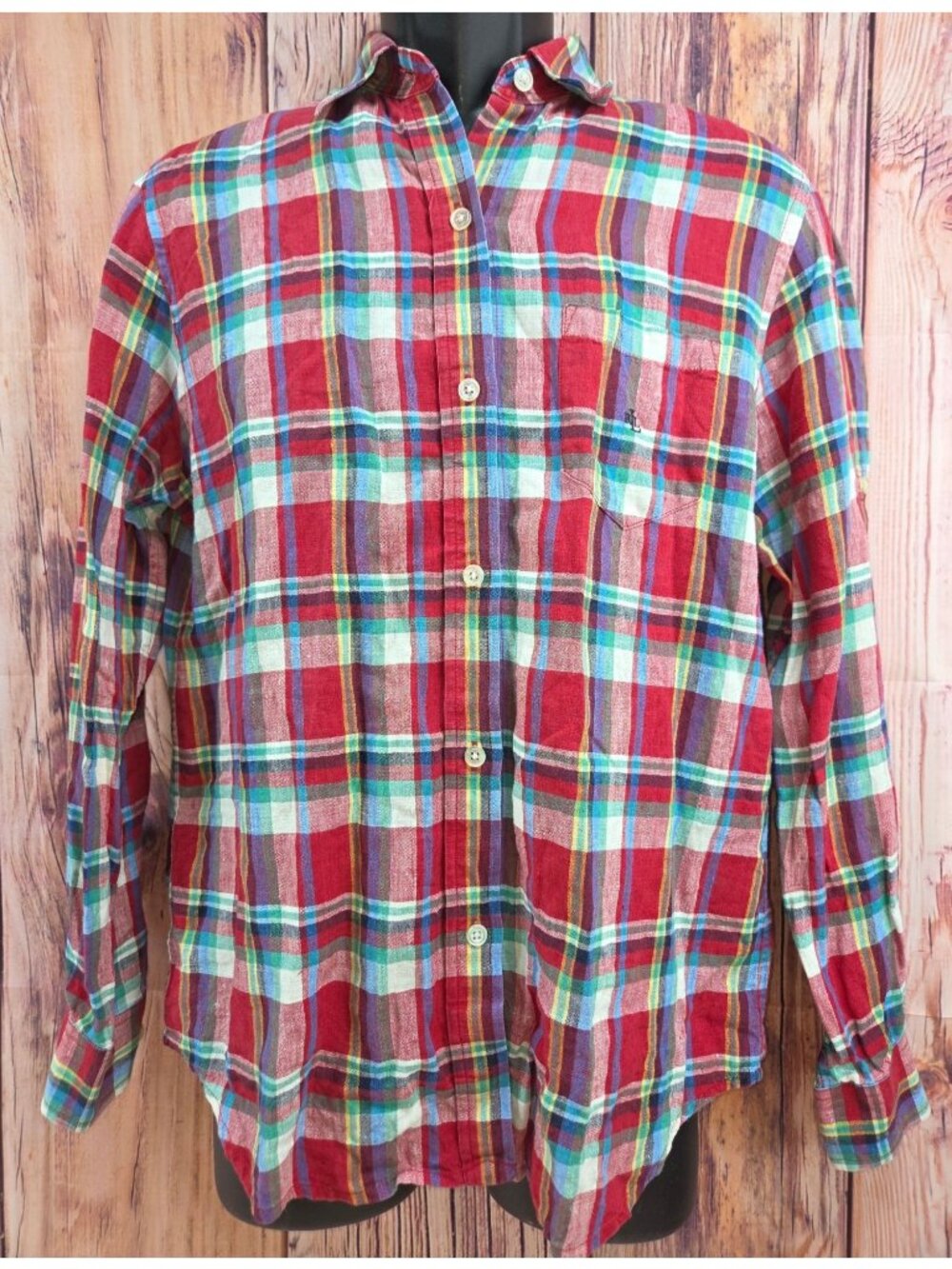 Lauren Ralph Lauren Women Red Plaid Linen Shirt Small